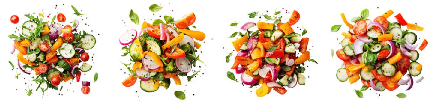 A vibrant and nutritious mix of freshly chopped vegetables including tomatoes peppers onions cucumbers and leafy greens ready to be assembled into a delicious and wholesome salad  category Food
