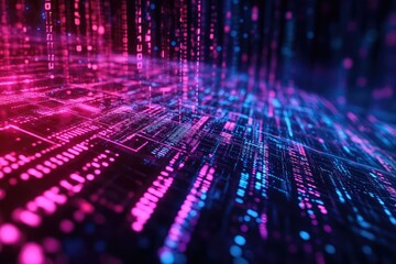 Digital binary code and streaming data wallpaper. AI generated illustration.