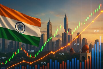 India's Economic Growth: A Visual Representation of the Nation's Rising Financial Market and Urban Development