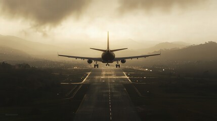 From behind, the plane makes its final descent, the runway rapidly coming into view as it prepares for a smooth landing.