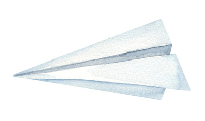 Watercolor illustration of paper airplane isolated on white background. Symbol of travel and flights