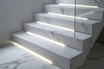 Obraz premium Elegant marble staircase with soft illumination in a modern interior design setting