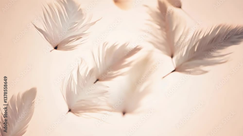 Poster a feather is shown in the image. it is white and has a pink background. the feather is the main focu