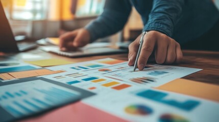 Fototapeta premium Businessman Analyzing Financial Data Graphs Charts