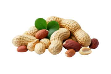 Assorted nuts with peanuts and almonds on black background, cut out