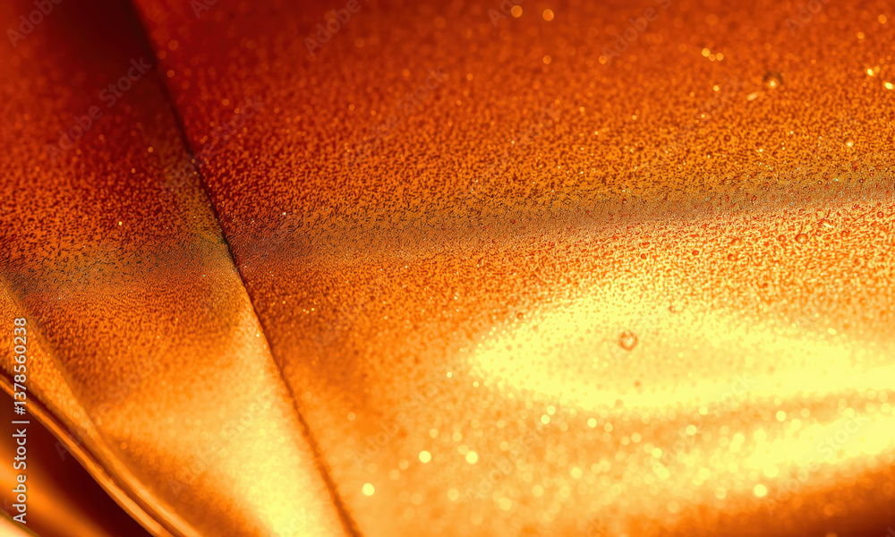 Aufkleber close up view of shimmering copper liquid surface, showcasing droplets and reflections that create c