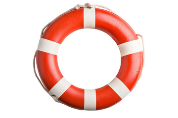 Red lifebuoy ring with white stripes for safety and rescue, cut out