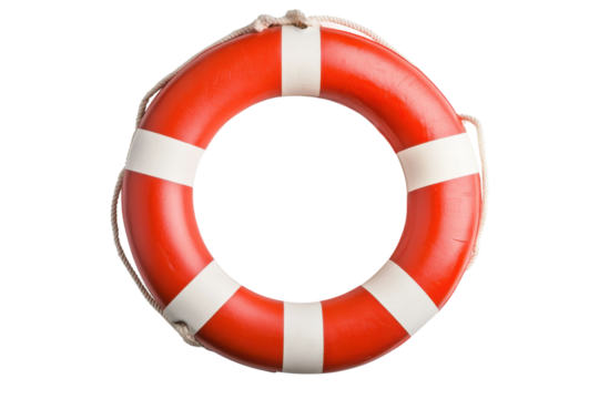 Red lifebuoy ring with white stripes for safety and rescue, cut out