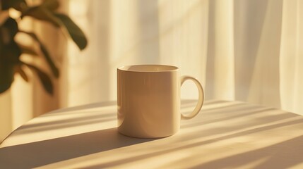 Sunlit Serenity: Morning Coffee Cup with Gentle Light and Peaceful Ambience