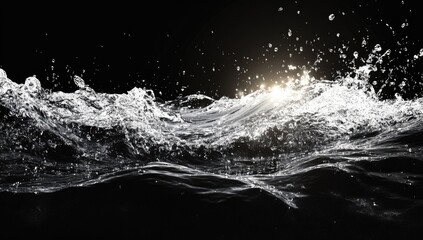 Water splashes and waves against black background
