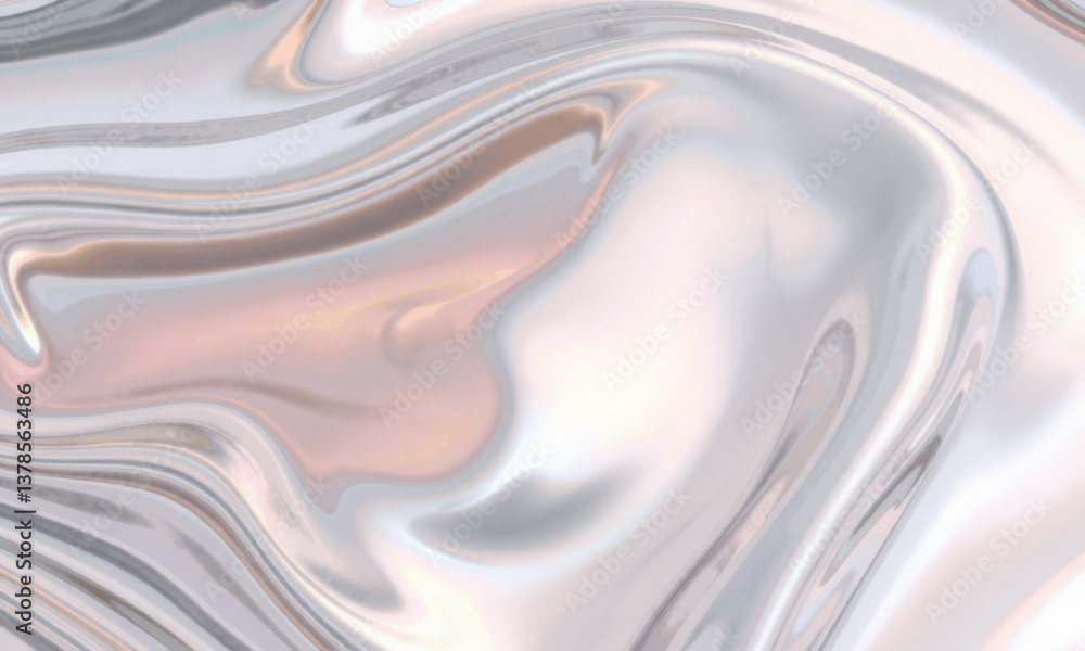 Poster mesmerizing holographic wave background featuring smooth, flowing silver and pastel tones that creat