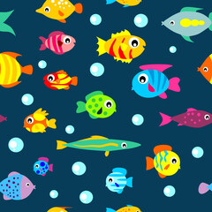 Fototapeta premium vector seamless pattern with cartoon fish