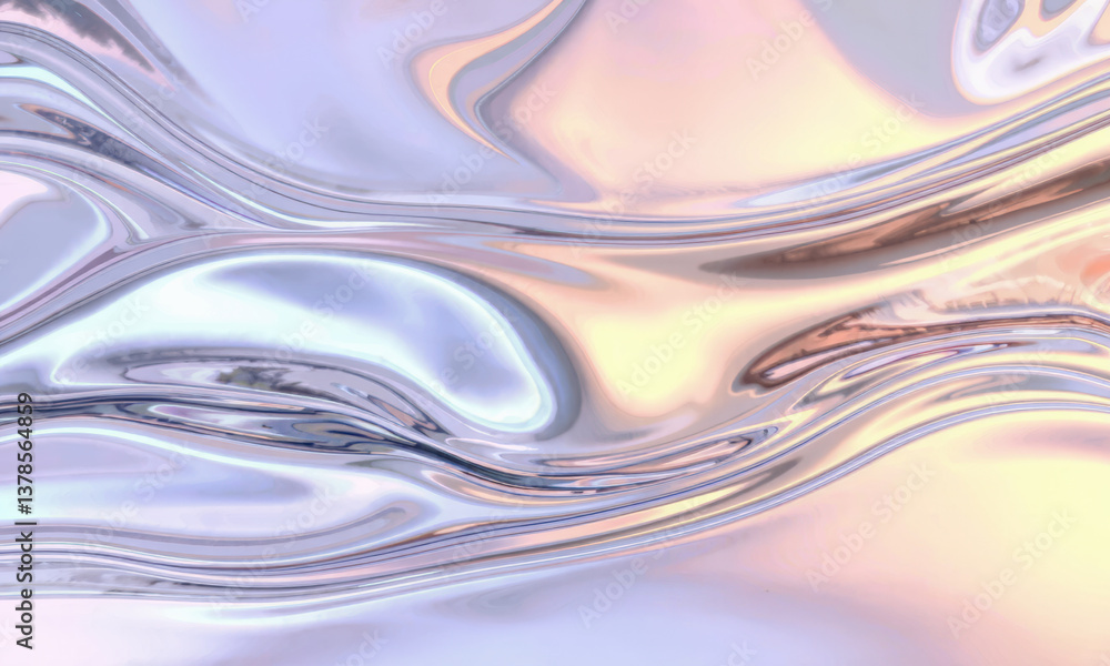 Aufkleber smooth, flowing holographic wave background with iridescent colors, creating serene and calming atmo
