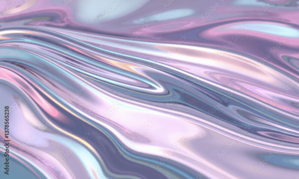 Poster mesmerizing holographic wave background featuring smooth, flowing patterns in pastel colors, creatin