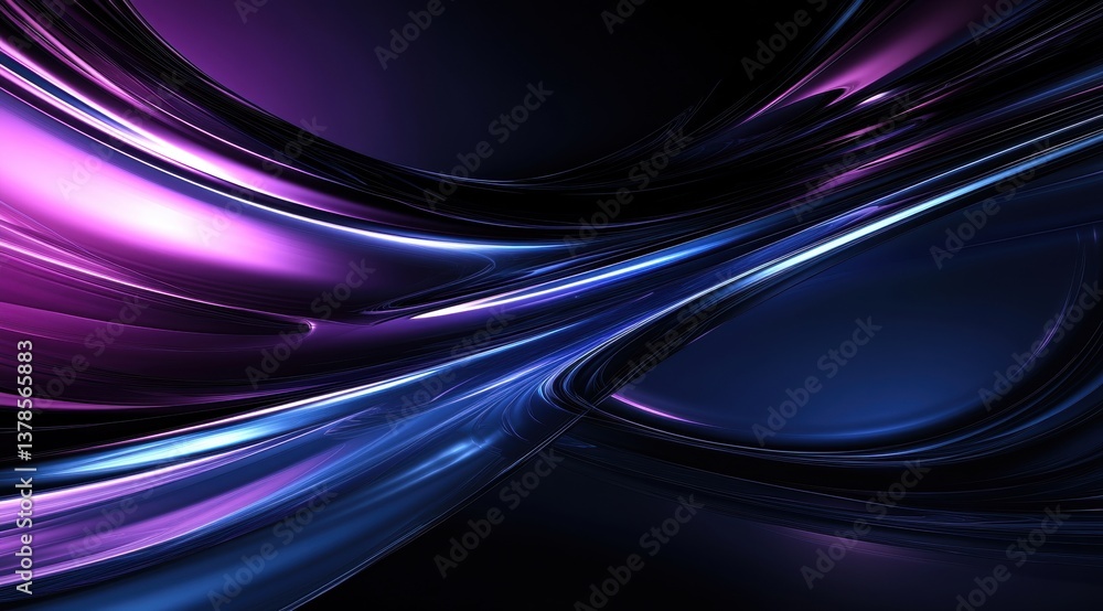Poster 3d render of an abstract background with blue and purple wavy lines, a dark color gradient