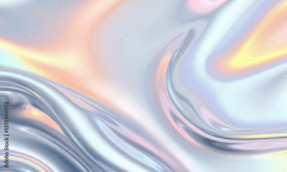 Poster mesmerizing holographic wave background featuring smooth, flowing patterns with iridescent colors th