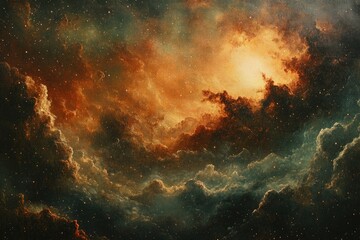 A beautiful artistic celestial display of vibrant cosmic clouds and stars