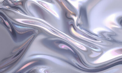 Obraz premium smooth, flowing holographic wave background with shimmering silver and pastel colors creates mesmerizing visual effect. fluidity and shine evoke sense of elegance and modernity