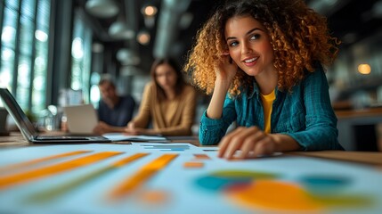 Marketing specialists highlighting key trends on advertising strategy charts