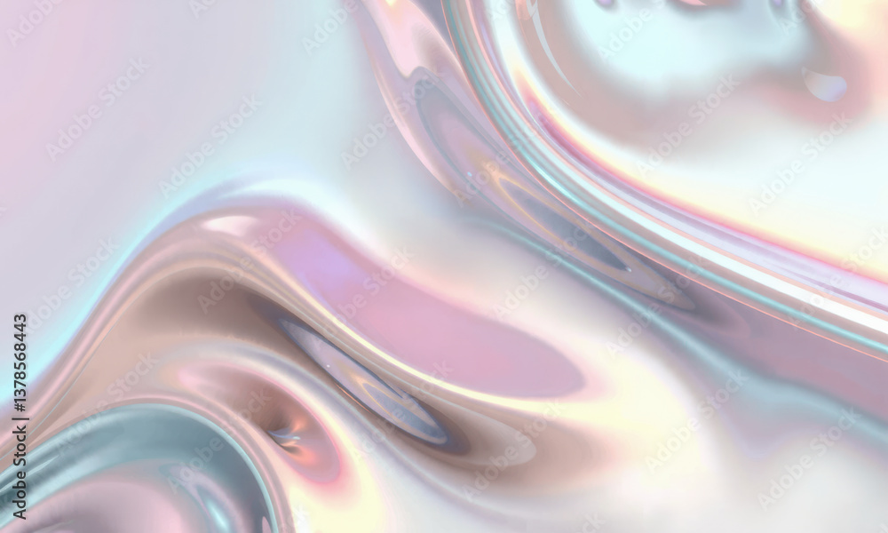 Poster mesmerizing holographic wave background featuring soft pastel colors and smooth flowing patterns, cr