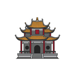 A Cartoon Illustration of a Chinese Building With a Red Roof