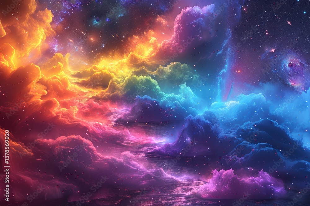 Poster a beautiful display of colorful clouds and sparkling celestial bodies