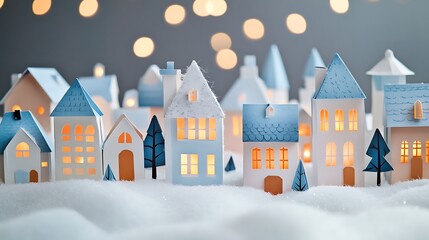 Paper Town with Winter Lights, and Snow.