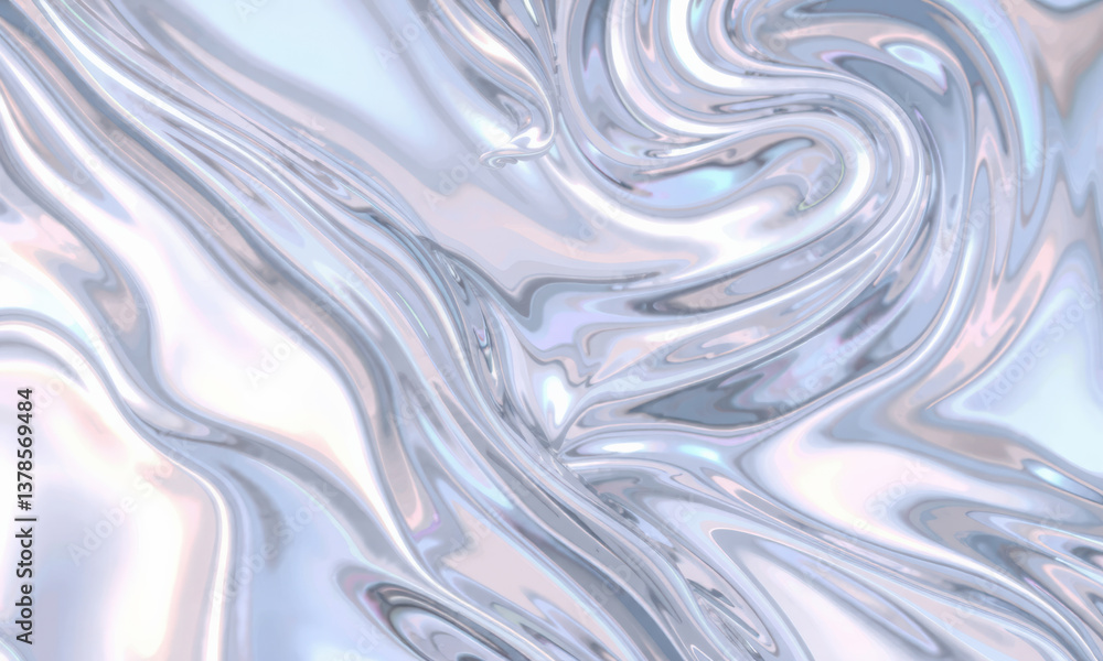 Poster mesmerizing holographic wave background featuring fluid, swirling patterns in iridescent shades of s