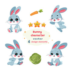 cute cartoon bunny character collection vector flat design