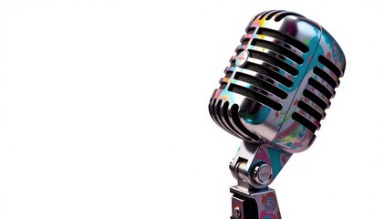 Fototapeta premium Close-up shot of a single graffiti-style hip hop microphone isolated on white , music industry, aesthetic