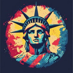 Pop art-style illustration of the Statue of Liberty with vibrant colors.