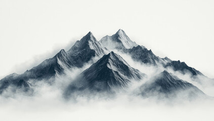 Obraz premium Majestic snow-capped peaks rise from a blanket of fog, creating a breathtaking panorama of nature's grandeur