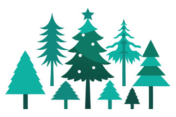 Obraz premium Teal Evergreen Tree Assortment with Star Topper on White Background Icon Style