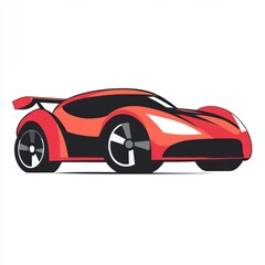 Cartoon-style red race car illustration with exaggerated features and spoiler.