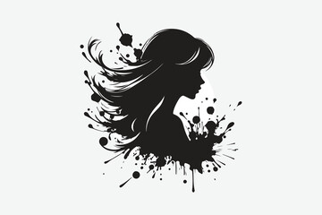 Elegant Minimalist Girl Silhouette with Bold Ink Splashes