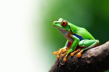 Obraz premium Green tree frog perched on white, vibrant colors , skin, tree frog