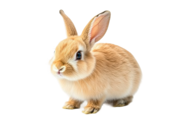 Adorable fluffy rabbit with upright ears looking sideways, cut out