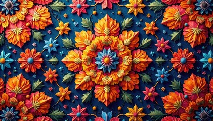 Intricate floral textile design, repeating motif, background, decor, floral pattern