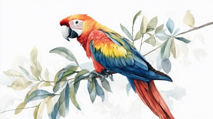 Obraz premium Colorful Bird Perched On Branch Watercolor Painting