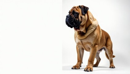 Majestic mastiff, powerful stance, white background, breed, background