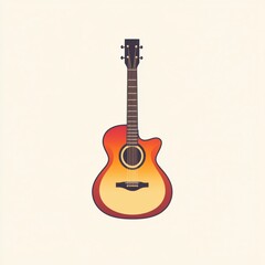 Obraz premium Minimalistic acoustic guitar with sunburst finish on light background.
