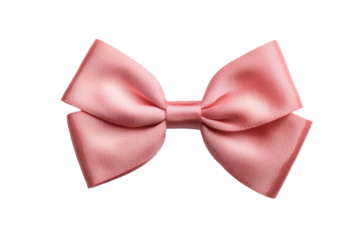 Elegant pink satin double bow tie against black background, cut out