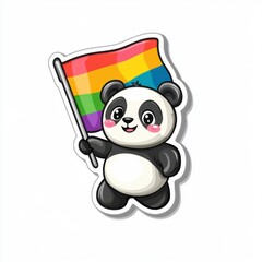 Cute Panda Character Holding Rainbow Flag in Vibrant Colors