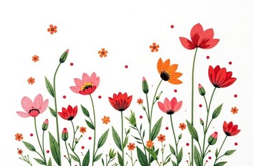 Fototapeta premium wild spring flowers on white paper background