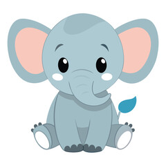 Obraz premium Adorable Light Grey Cartoon Elephant Character Sitting on a Transparent Background