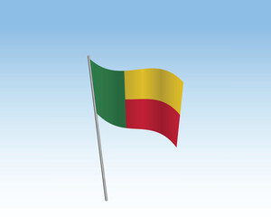 Vector realistic illustration of Benin flags. flag waving in the wind against a blue sky
