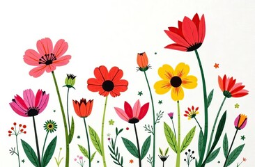 Fototapeta premium wild spring flowers on white paper background