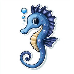 Cute Cartoon Seahorse with Bubbles and Colorful Design