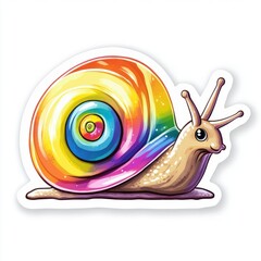 Colorful Snail with Rainbow Shell on a White Background