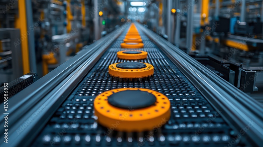 Poster automated assembly line transporting components through a manufacturing facility
